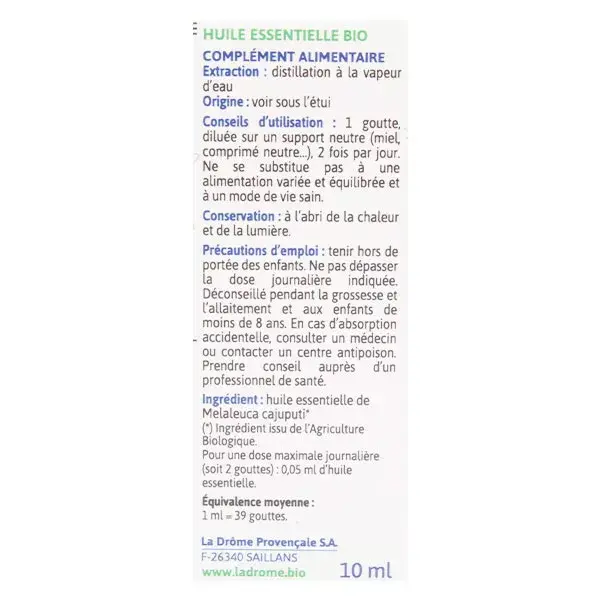 Óleo Essencial de Cajeput Orgânico Ladrome 10ml