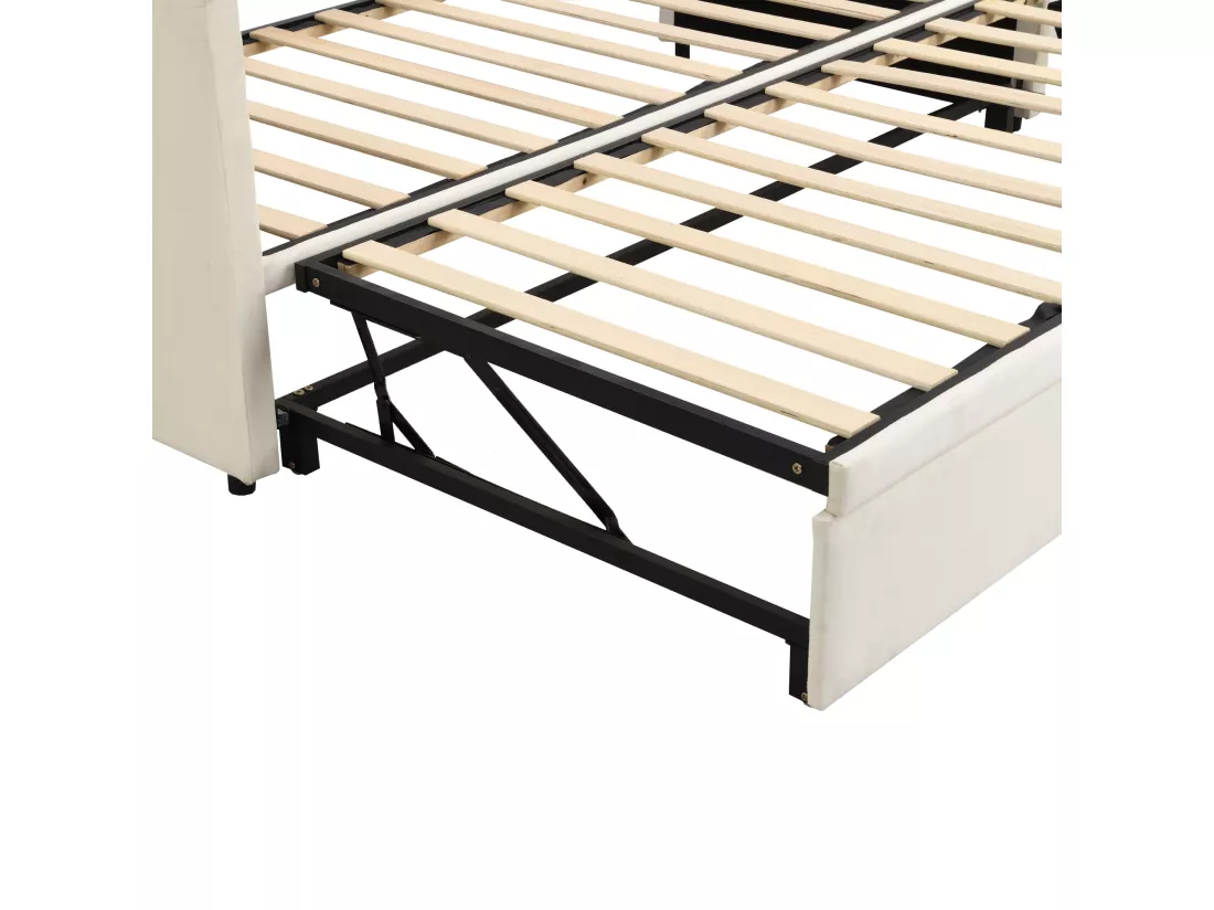 Lit gigogne 90 x 200 cm pour enfant - velours - style contemporain - coloris beige