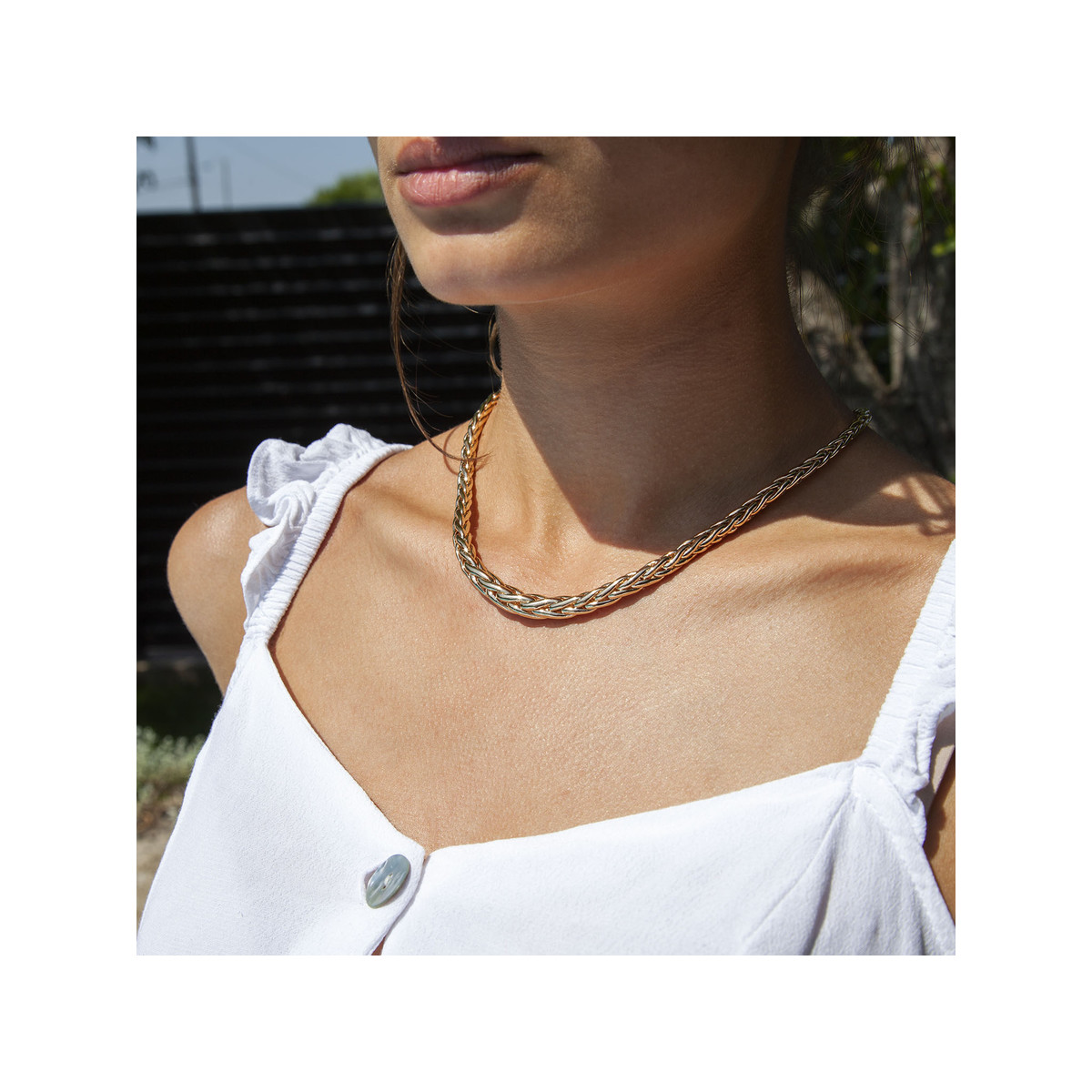 Collier plaqué or maille palmier 45 cm