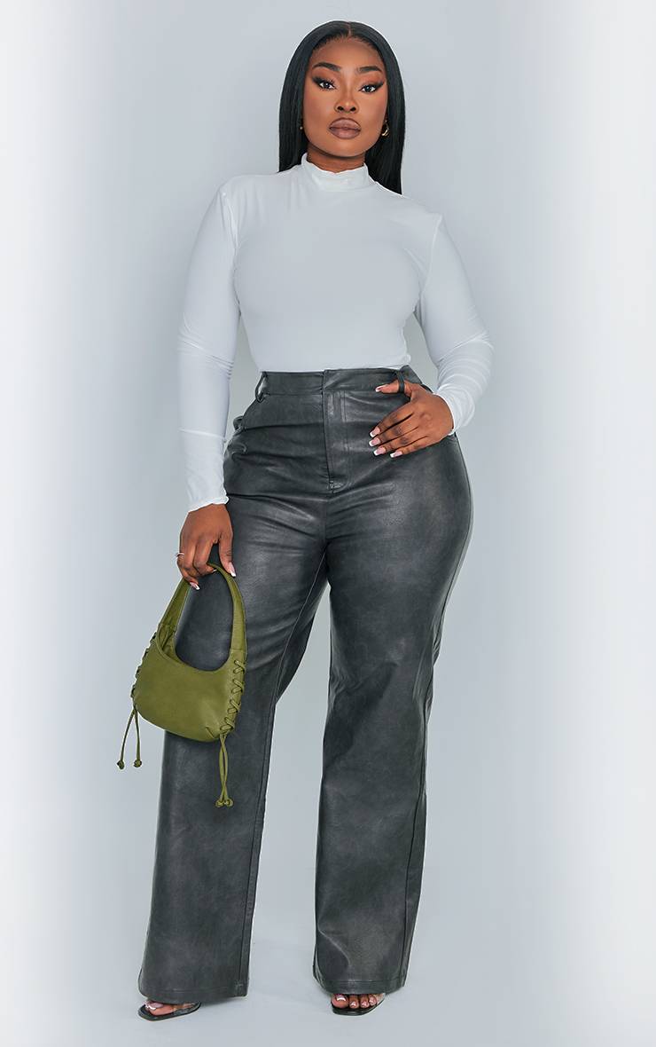 Noir Pantalon Grande Taille Droit En Synthétiquecuir Effet Délavé