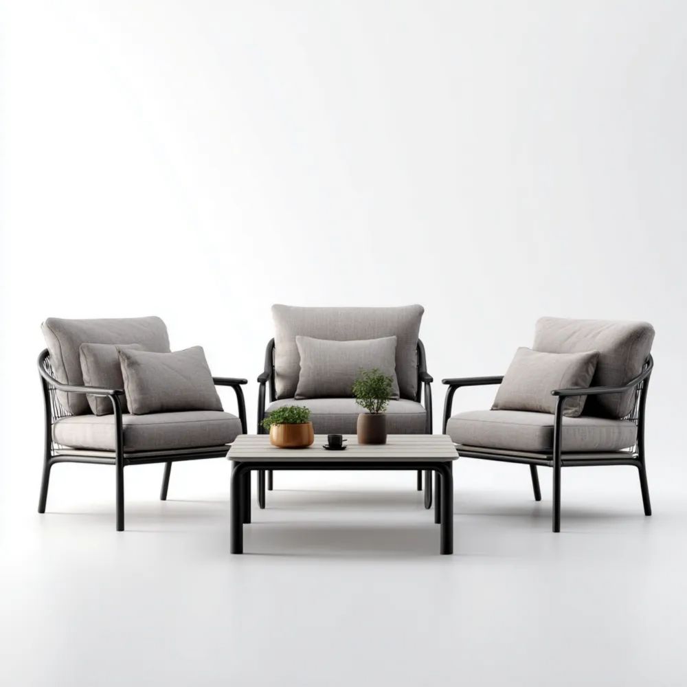 Garten-Sofaset Metallrahmen 80x90x78 cm & Tisch 60x60x40 cm - Hellgrau