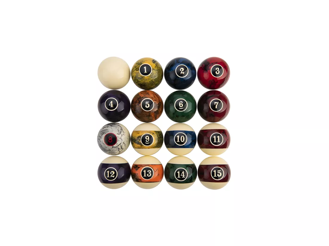 Billes de billard Marble 57 mm lot de 16 pour jeu américain - Multicolore