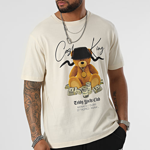 Tee Shirt Oversize Large Front Cash Is King Beige Vintage