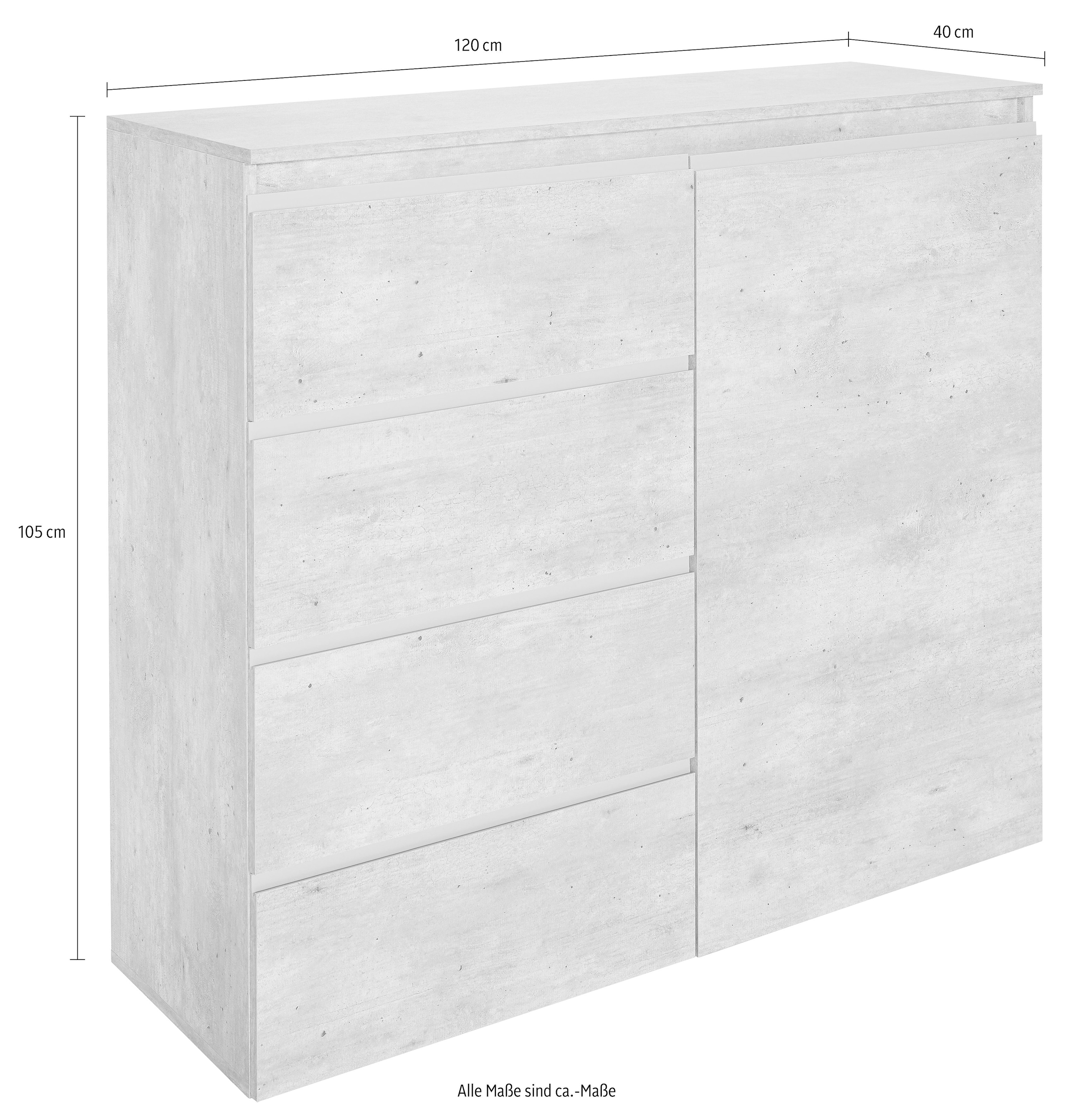 INOSIGN Highboard »Magic, Highboard, Hochschrank, Hochkommode« mit 1 Tür und 4 Schubkästen, Hochglanz lackiert, Breite 120