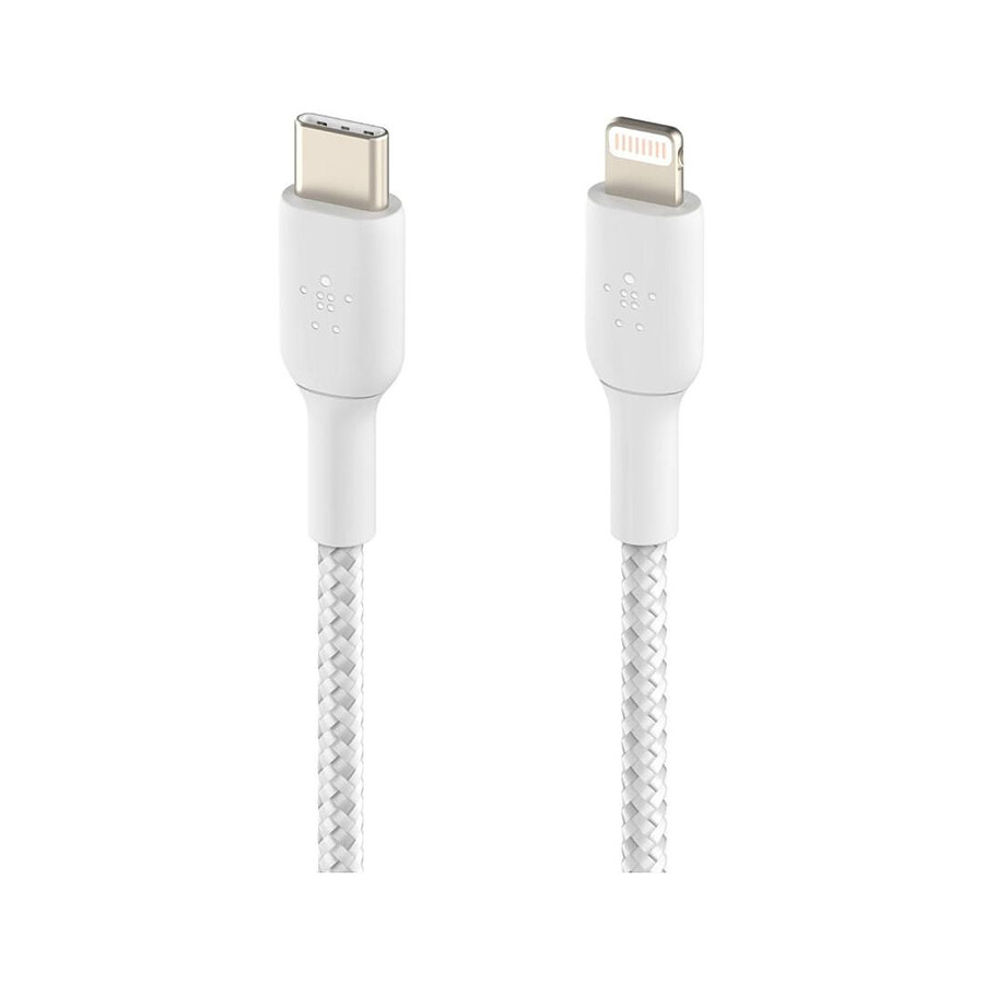 Câble à gaine tressée USB-C vers Lightning MFI (blanc) - 2 m