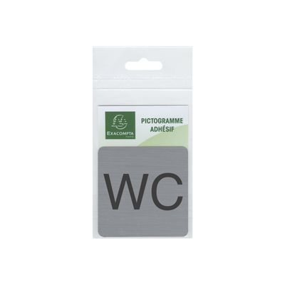 Exacompta - Plaque de signalisation WC - 75 x 75 mm - aluminium brossé