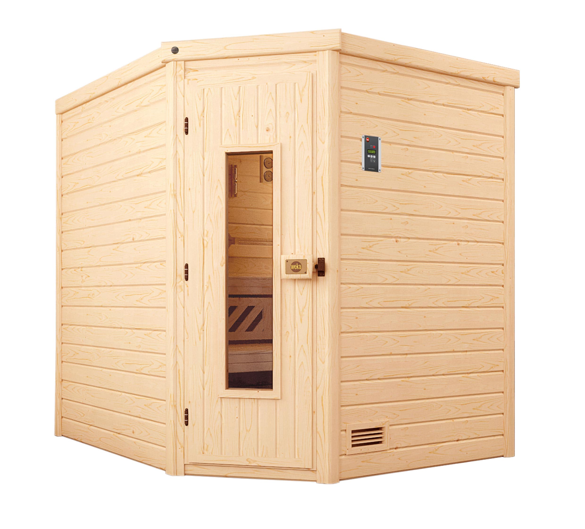 weka Premium Massivholz-Sauna TURKU -Gr. 2 Sparset 7,5 kW OS inkl. digitaler Steuerung, Massivholztür