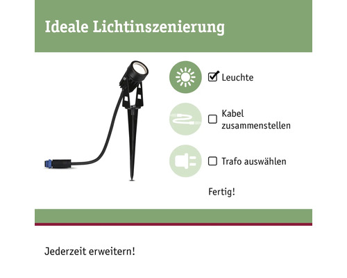 Paulmann Plug & Shine Starterset 3x LED Spot IP65 3x3W 3x150 lm 3000 K zwart met transformator + aansluitkabel 5 m 24 V