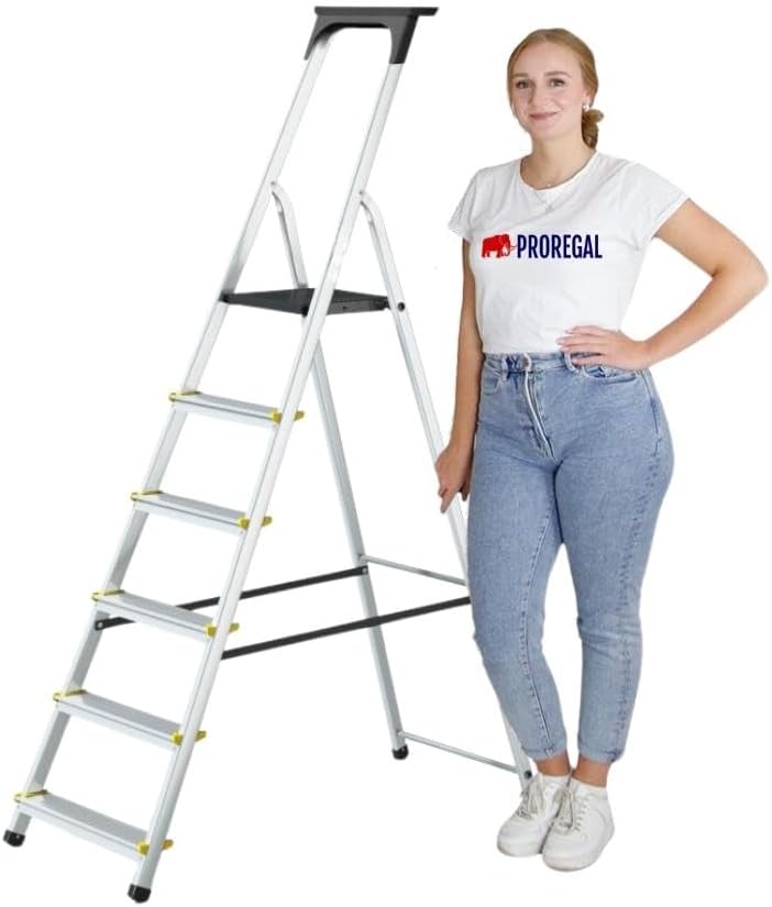 PROREGAL Trapladder met gereedschapsplank Economy Basic Enkelzijdige toegang 6 treden Werkhoogte 3,19 m Draagvermogen 150 kg