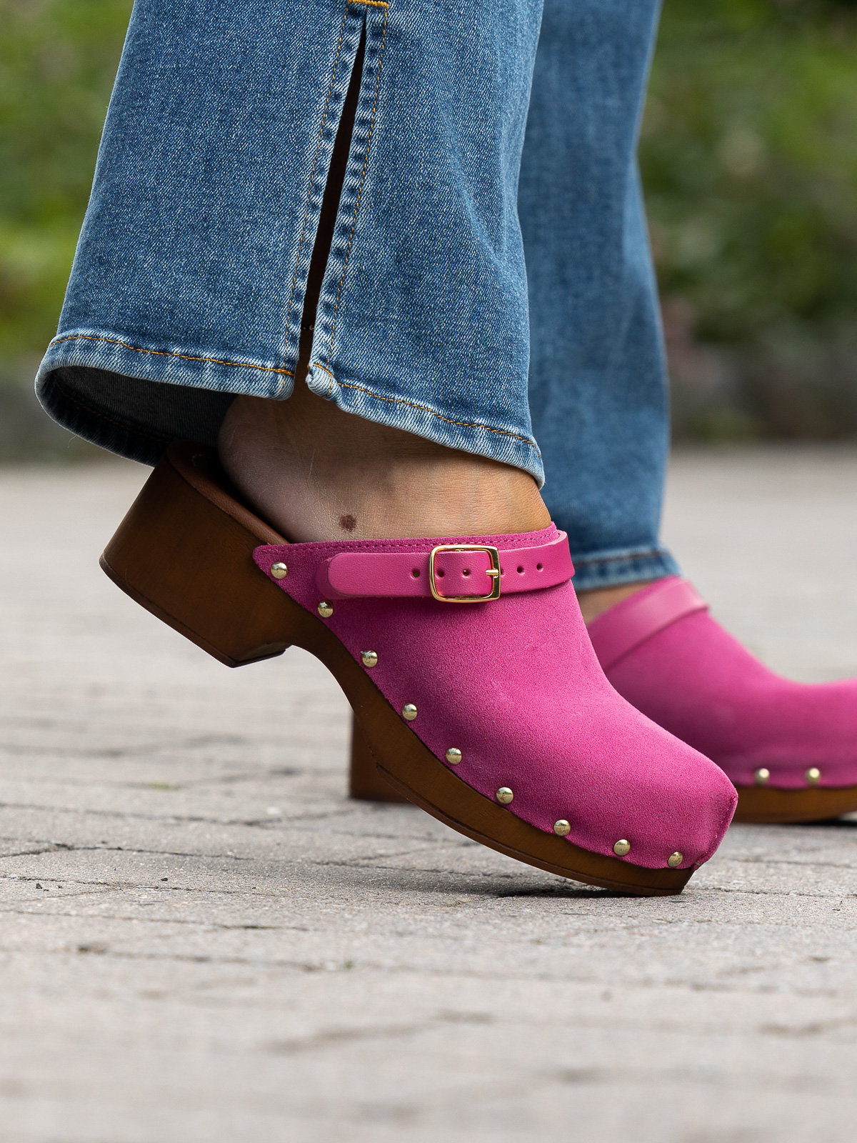Clogs Suede Leather Fuxia - Trapes Sko