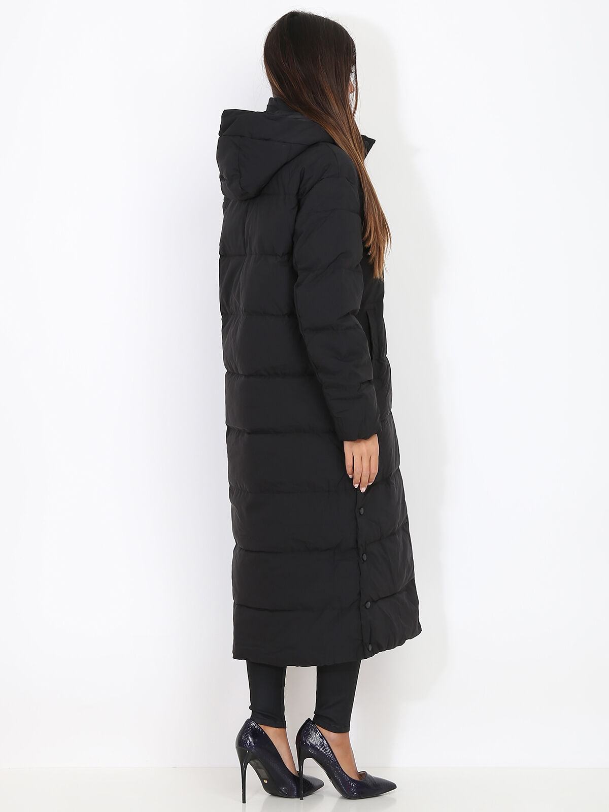 Longue doudoune oversize à capuche- Noir