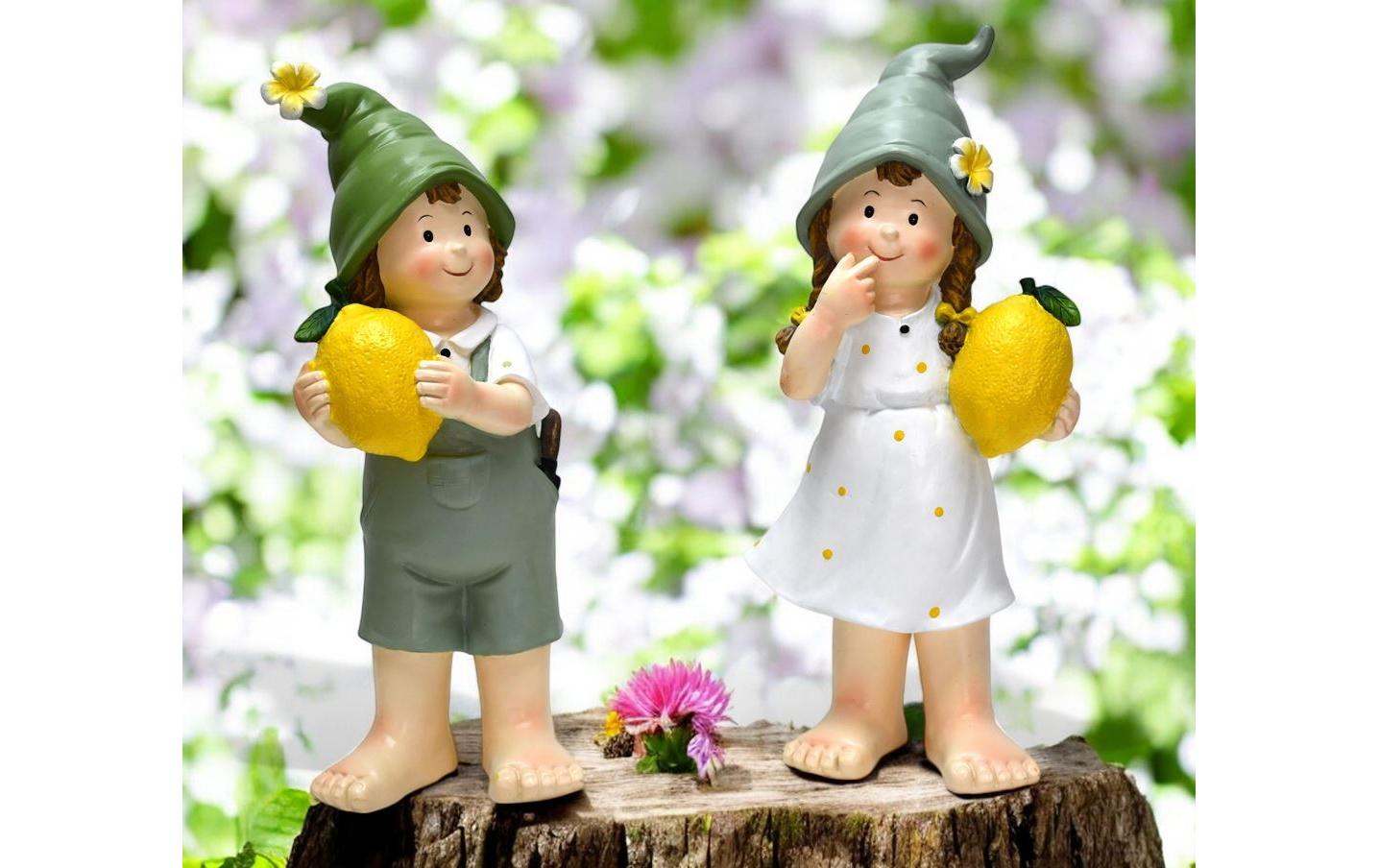 Dekofigur Kinder mit Zitrone 2er SetGartendekoration