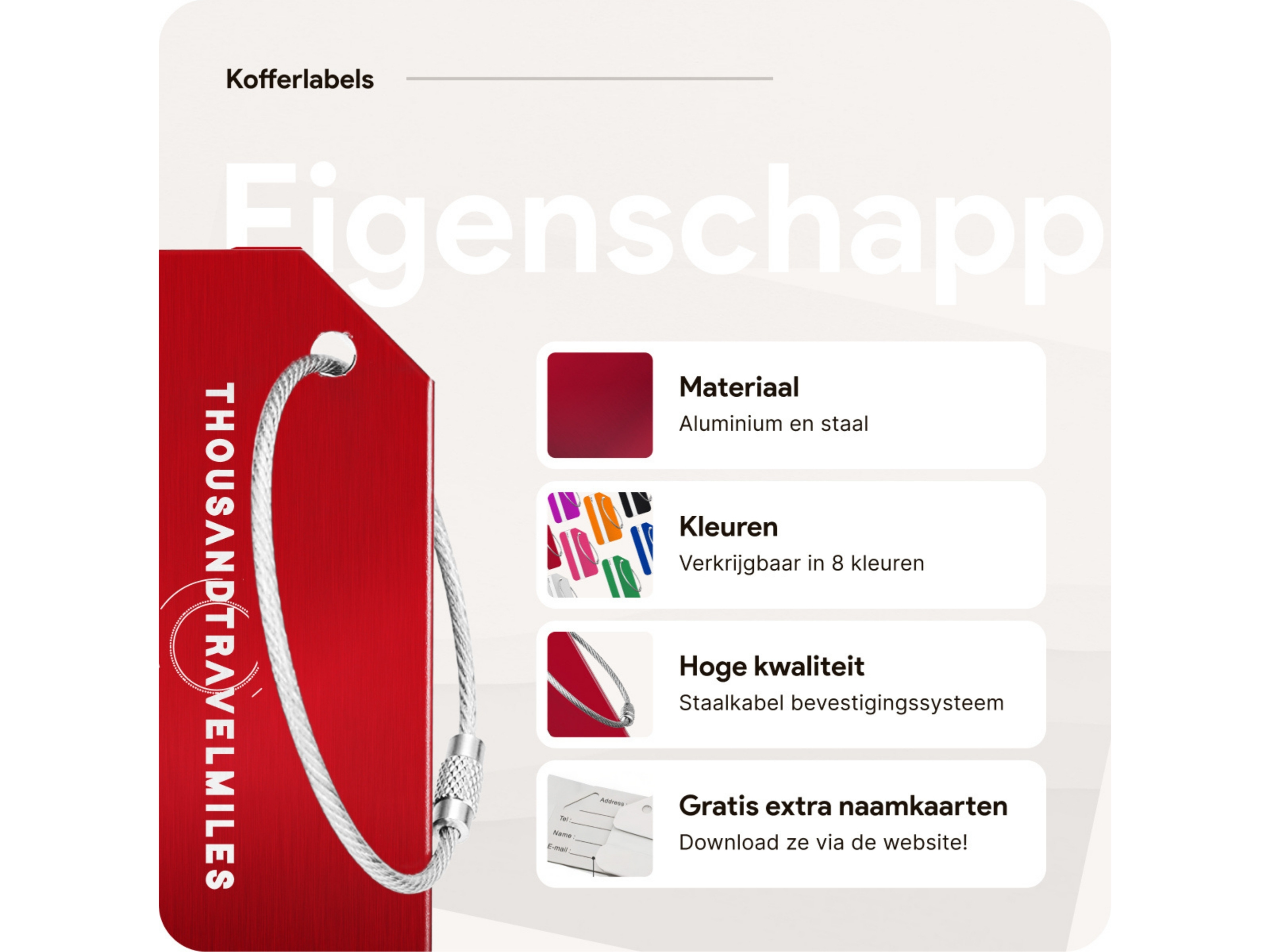 Thousandtravelmiles set van 4 aluminium bagagelabels - Red