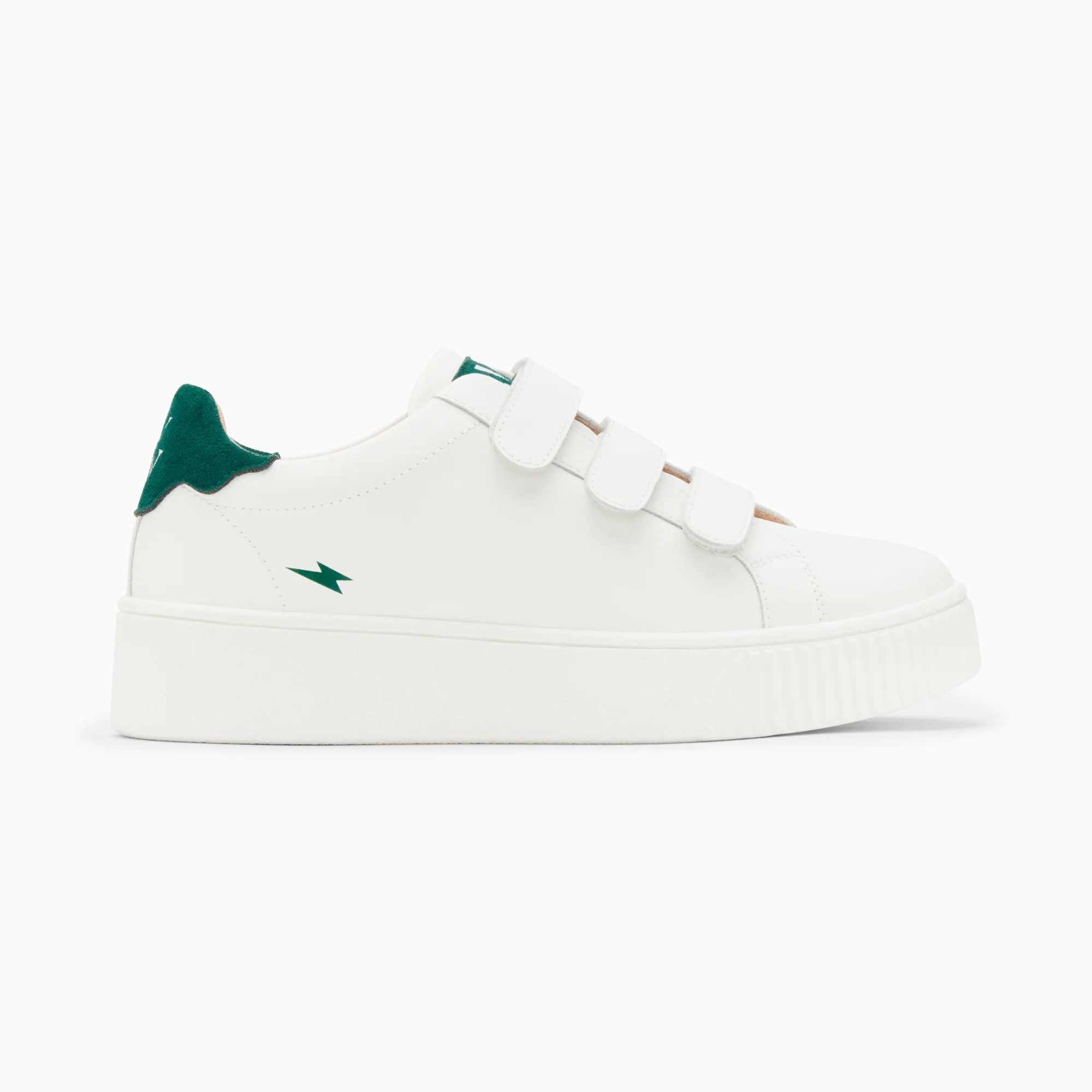 Sneakers-Baskets mini éclair Solange blanc et vert à scratchs