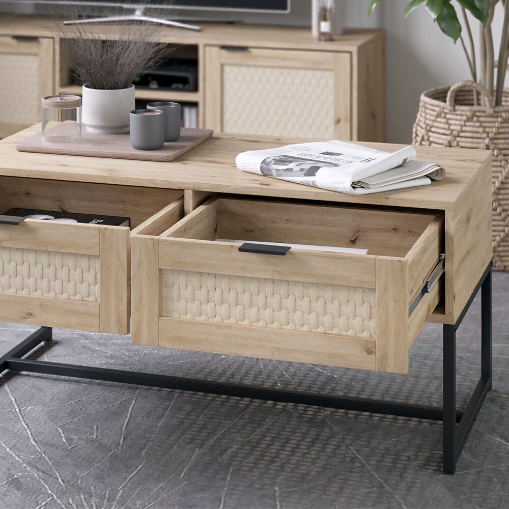Vicco Couchtisch Natal Eiche 100 x 49,5 cm 2 Schubladen