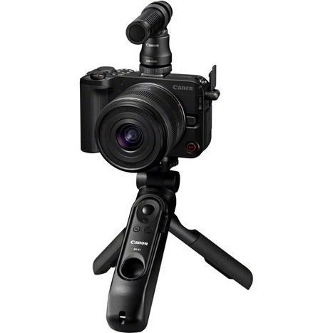 Appareil photo hybride Canon EOS R50 V + Optique RF-S 14-30mm pour Système EOS R + Poignée-Trépied HG-100TBR avec commande a distance  Bluetooth + Microphone DM-E100 +  Carte SD 128 GB