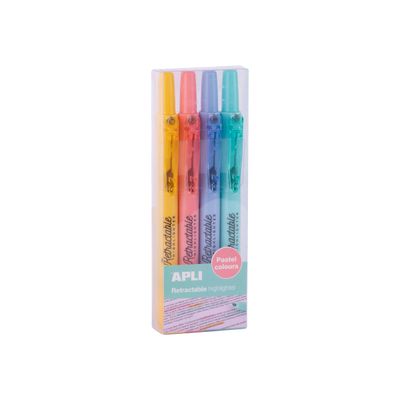 Apli Agipa - Pack de 4 surligneurs pastels rétractables - couleurs assorties