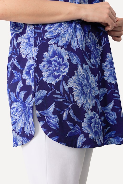 Slinkyshirt, Blüten, A-Linie, V-Ausschnitt, Halbarm
