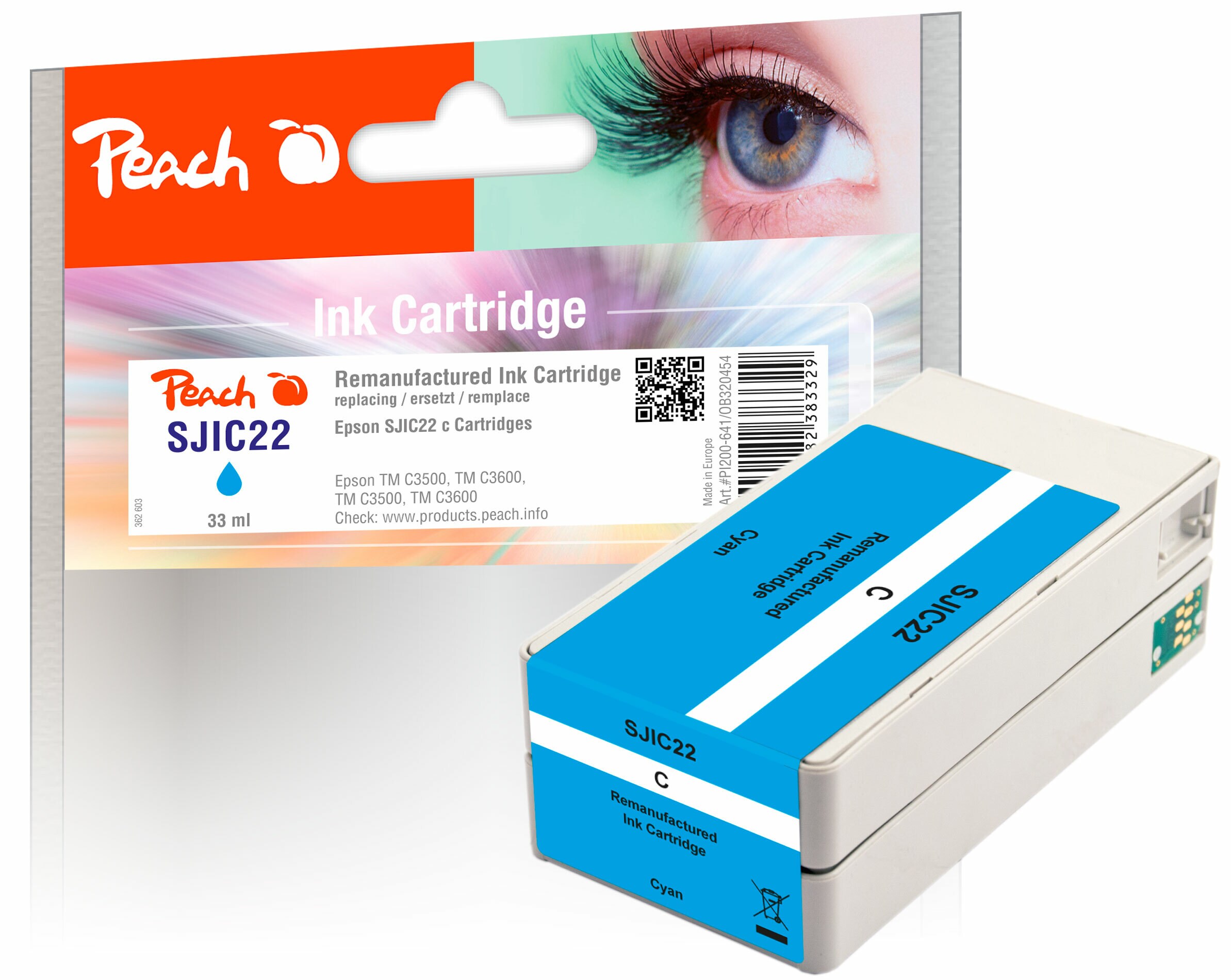 Peach ESJIC22Druckerpatrone cy ersetzt Epson SJIC22C, C33S020602 für z.B. Epson TMC 3500, Epson ColorWorks C 3500 (wiederaufbereitet)
