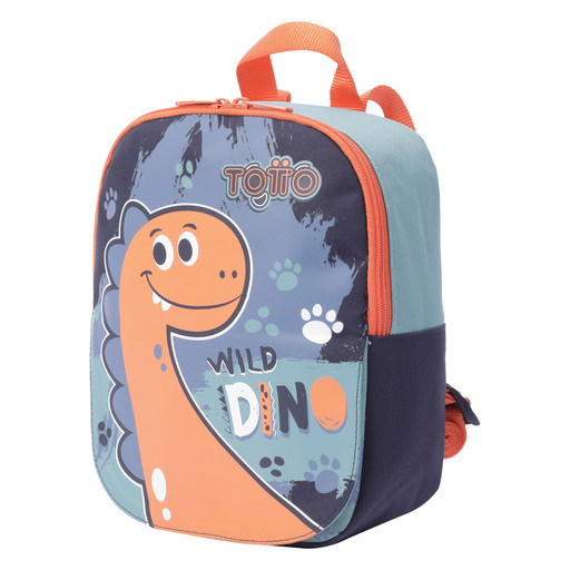 Mochila infantil Totto com estampa de dinossauro.