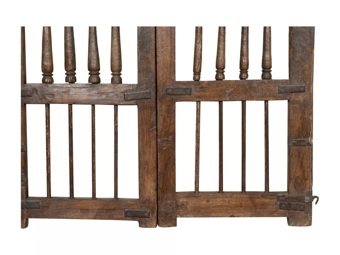 BISCOTTINI Portail - Bois Massif et Fer Finition Antique - Clôture en Fer - Portail en Métal - Porte Décorative - Portail d'Entrée - Clôture en Bois - Intérieur et Extérieur - 102x4x109cm