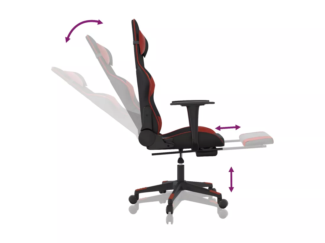 Chaise de jeu de massage repose-pied Noir&Bordeaux Similicuir