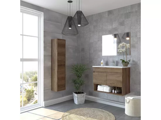 Colonne Salle de Bain Suspendue avec 2 portes coloris nordik - 140 x 30 x 26 cm