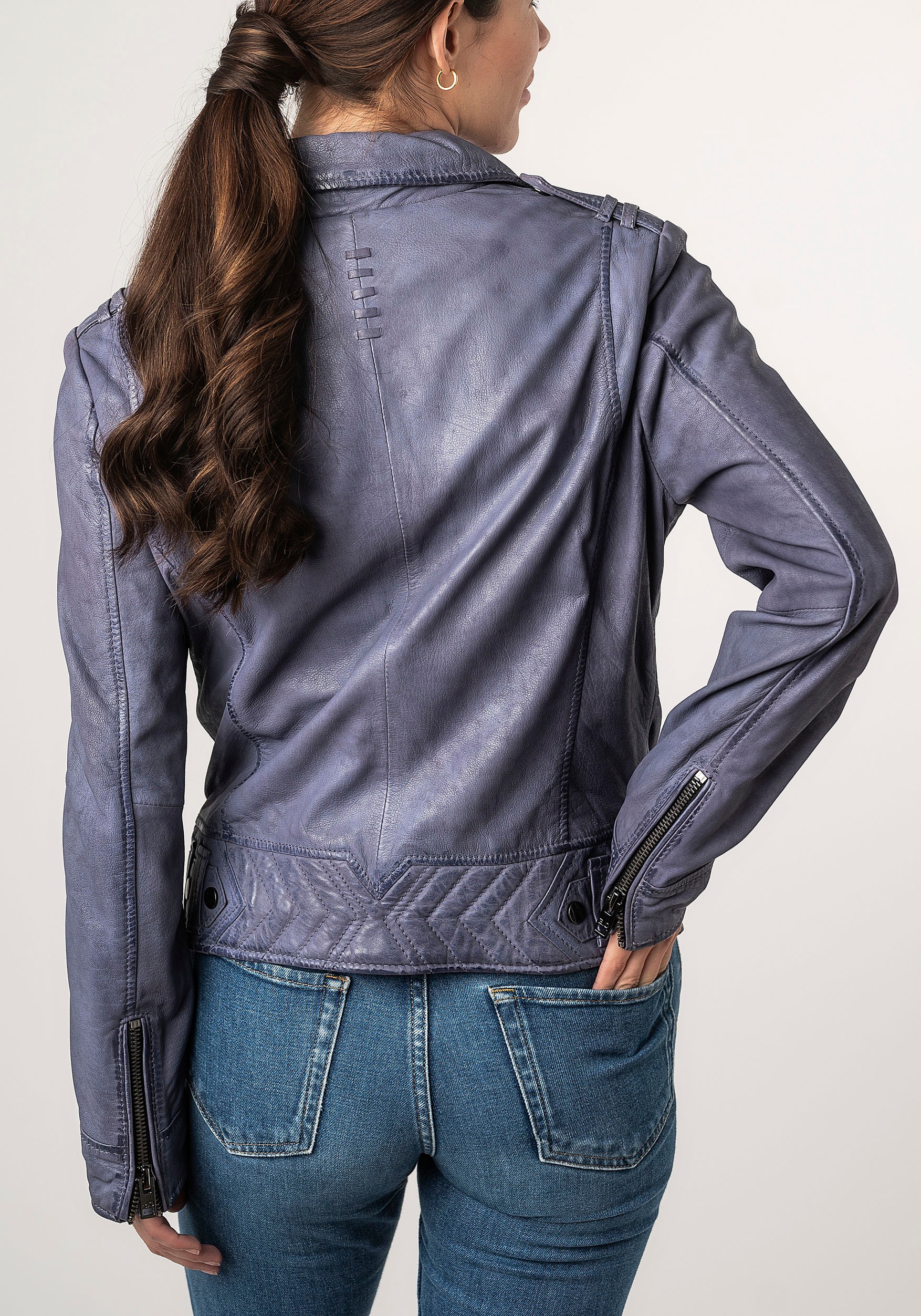 Mauritius Lederjacke »2Wtashi« mit Schulterklappen, mit Nieten, mit Zipper-Taschen