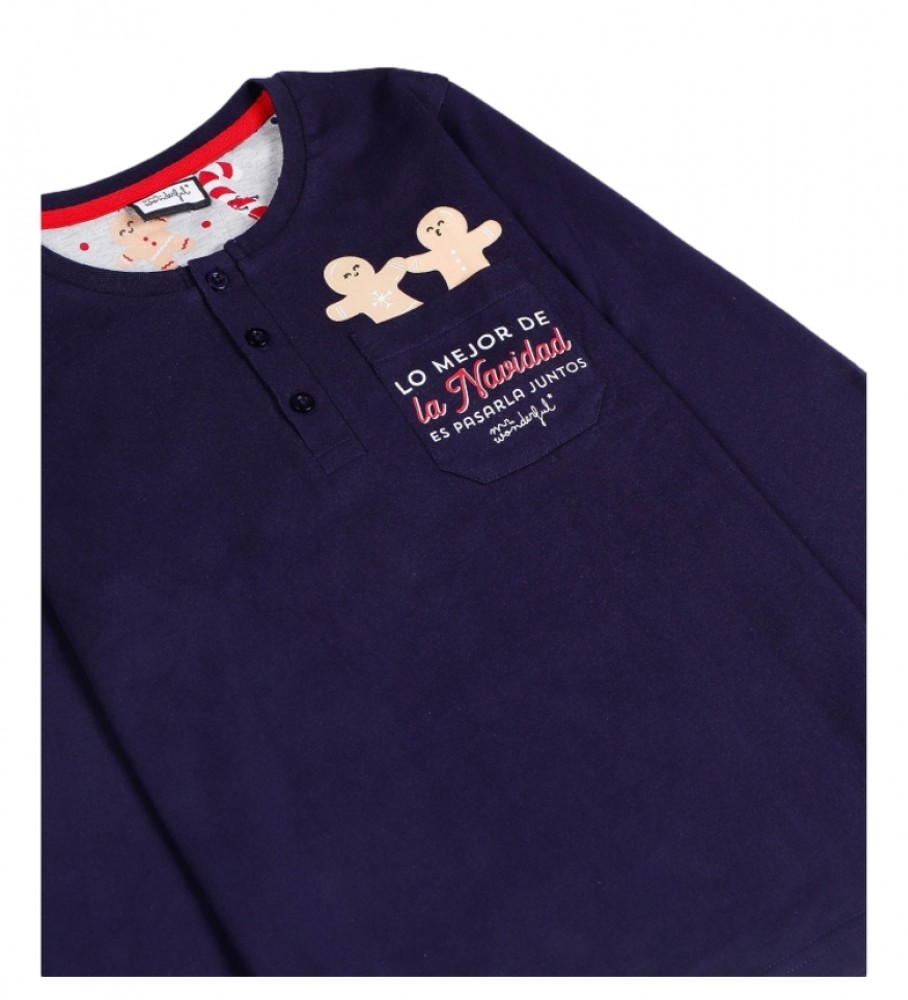 Pijama de Natal Aznar Innova de manga comprida azul marinho