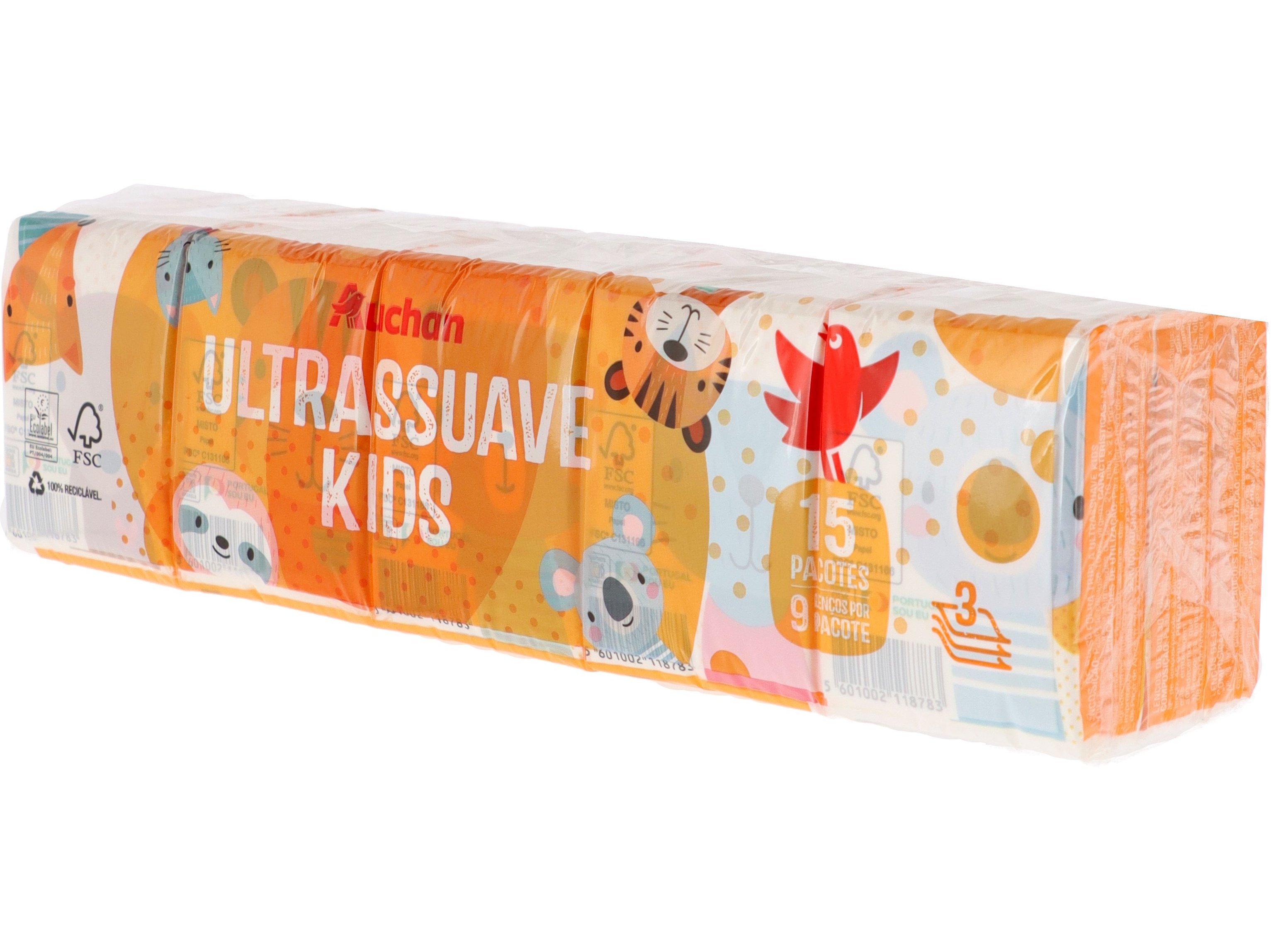 LENÇOS BOLSO AUCHAN KIDS ULTRASSUAVE 3 FOLHAS 15 UN