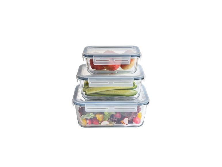 Set van 3 glazen vershoudbakjes