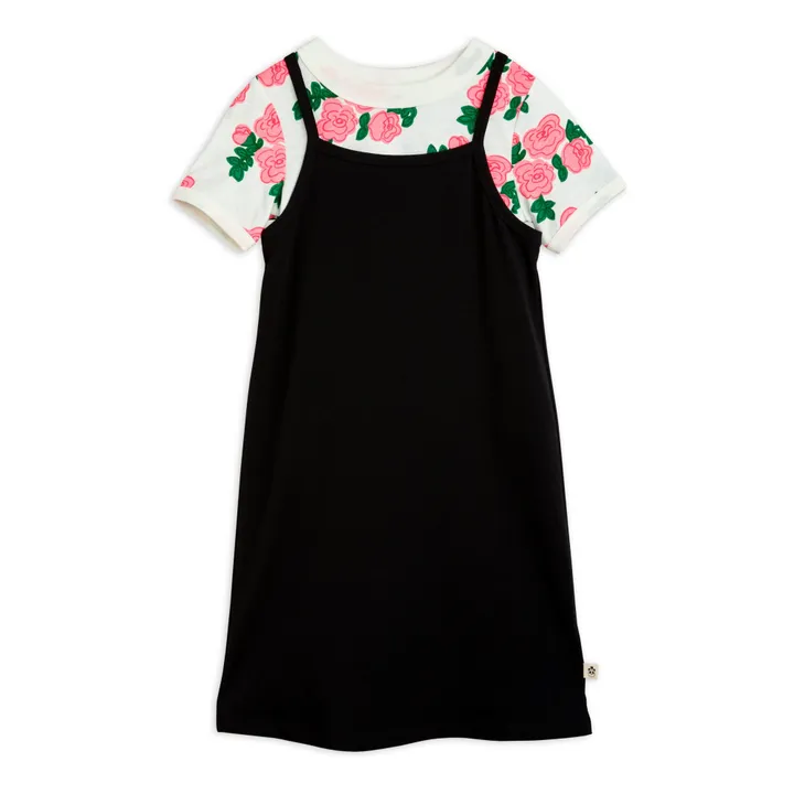Mini Rodini Robe et T-Shirt Superposé Coton Bio Rose | Noir