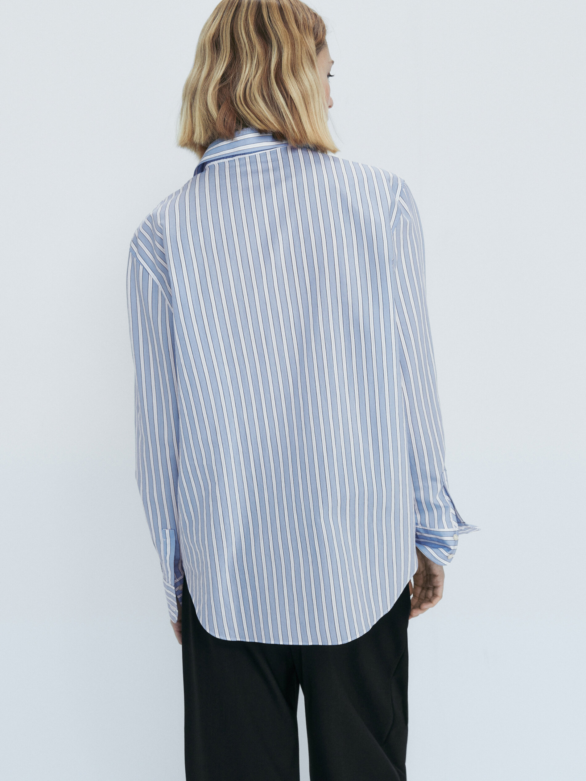 Camisa listrada dupla em mistura de algodão - AZUL CLARO