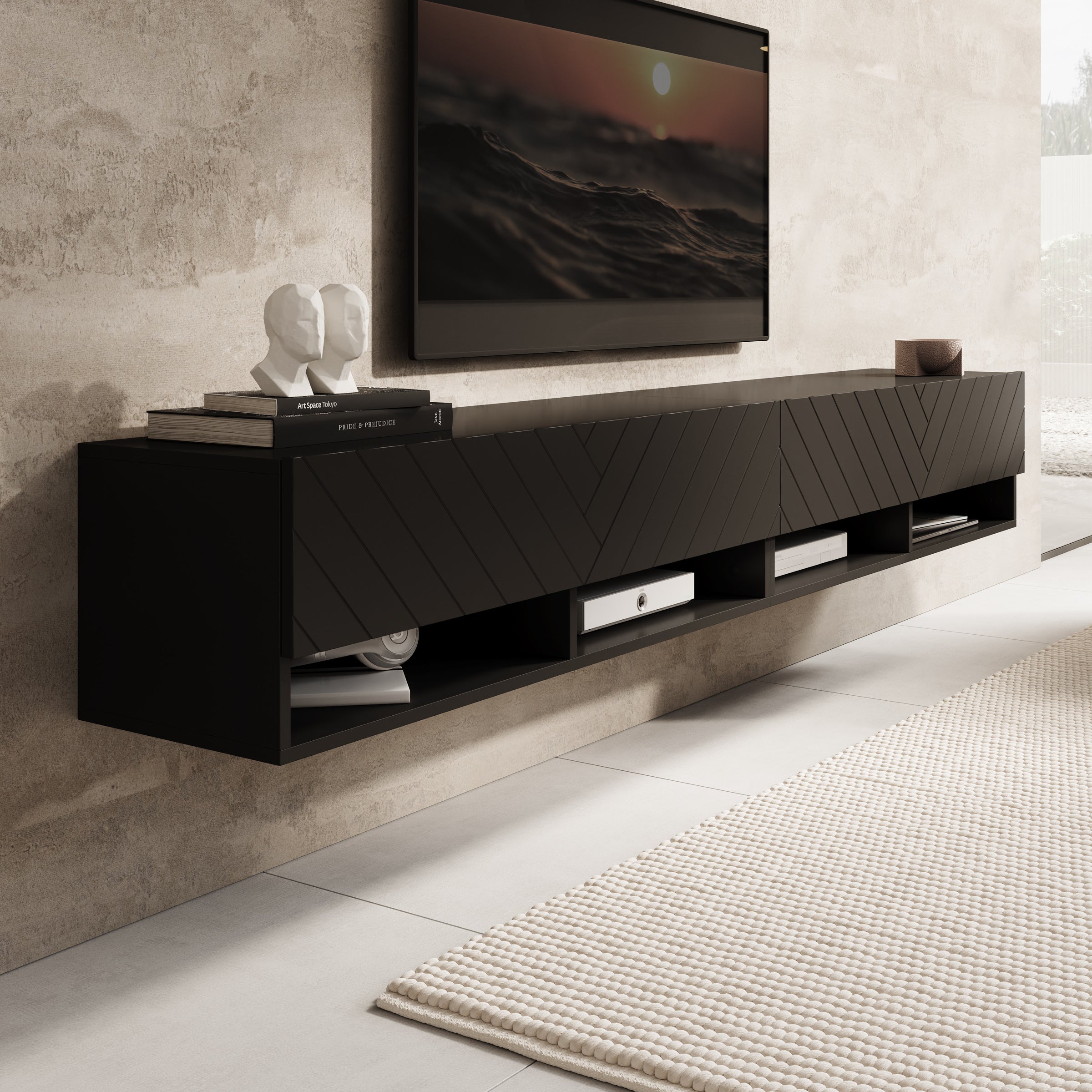 Asino - TV-Meubel - Zwart visgraat - 200x31x30 cm