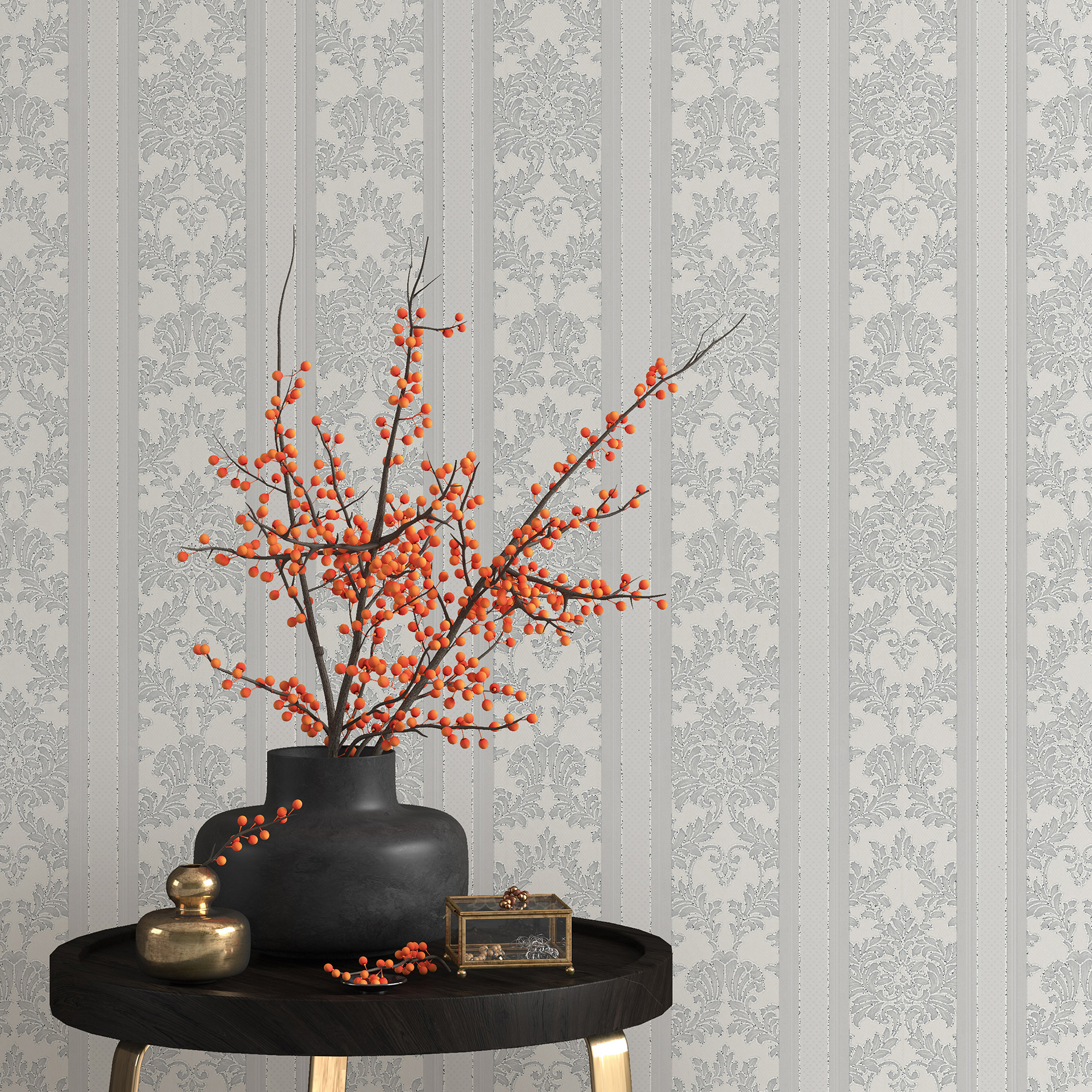 Papiertapete - grau - Ornamente - 10 Meter