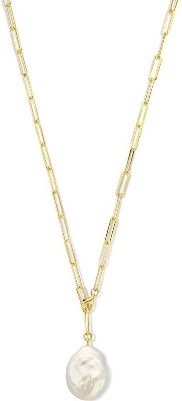 Collier - Geelgoud op 925 Zilveren Collier - 50 Cm - Met Zoetwaterparel