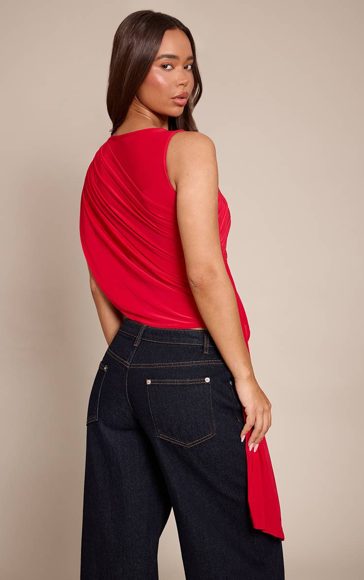 Rouge Haut Long Fluide Avec Détail Drapé