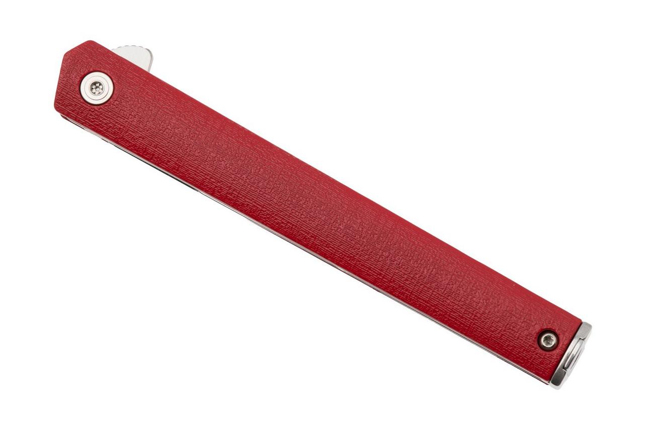 CRKT CEO Flipper 7097RX, Satin AUS-8, Red GRN zakmes, Richard Rogers design