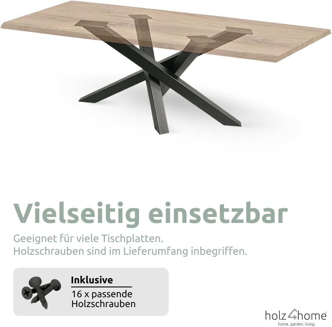 holz4home® Tiempo Spider Tischgestell in Schwarz Pulverbeschichtet I Höhe: 72 cm I Universal Gestell I Standfestes, Gedrehtes Gestell aus Stahl