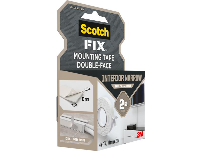 Scotch Montageband Scotch-Fix, 10 mm x 2 m, Weiss Doppelseitiges Klebeband für Zierleisten