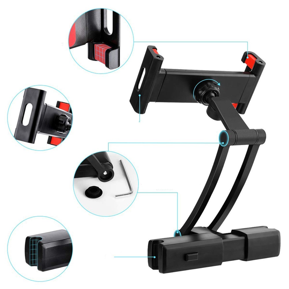 Universal Auto KFZ Rücksitz Kopfstützen Halterung für Smartphones / Tablets  (12-22cm) - Schwarz
