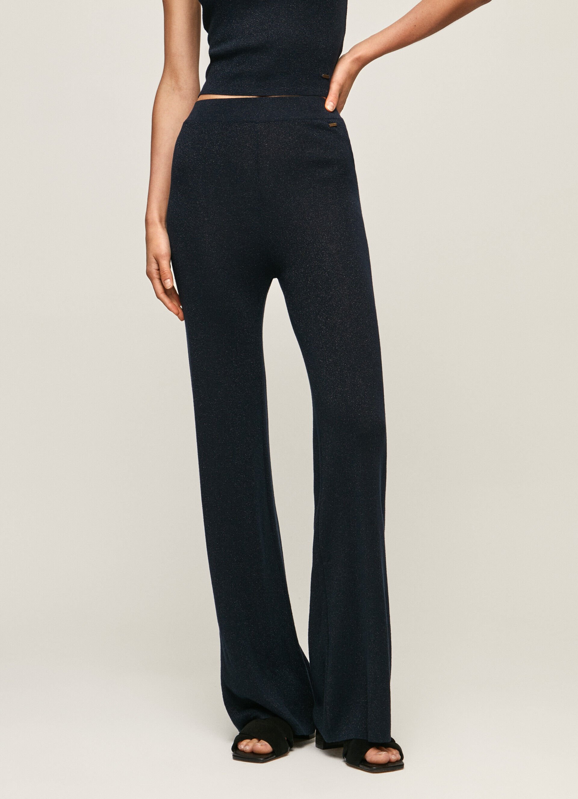 Calça reta metálica - azul dulwich