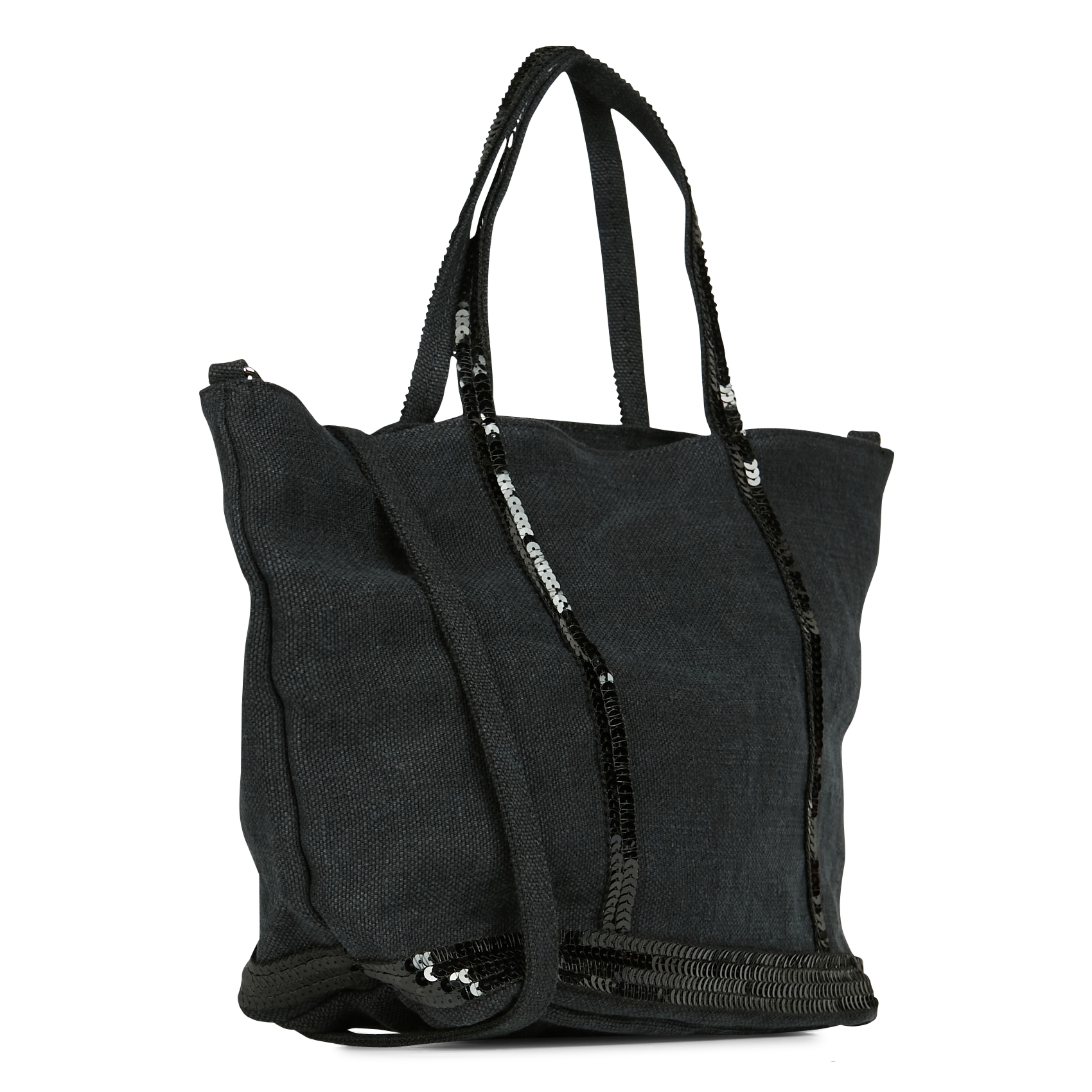 Sac cabas S à sequins en lin| Noir