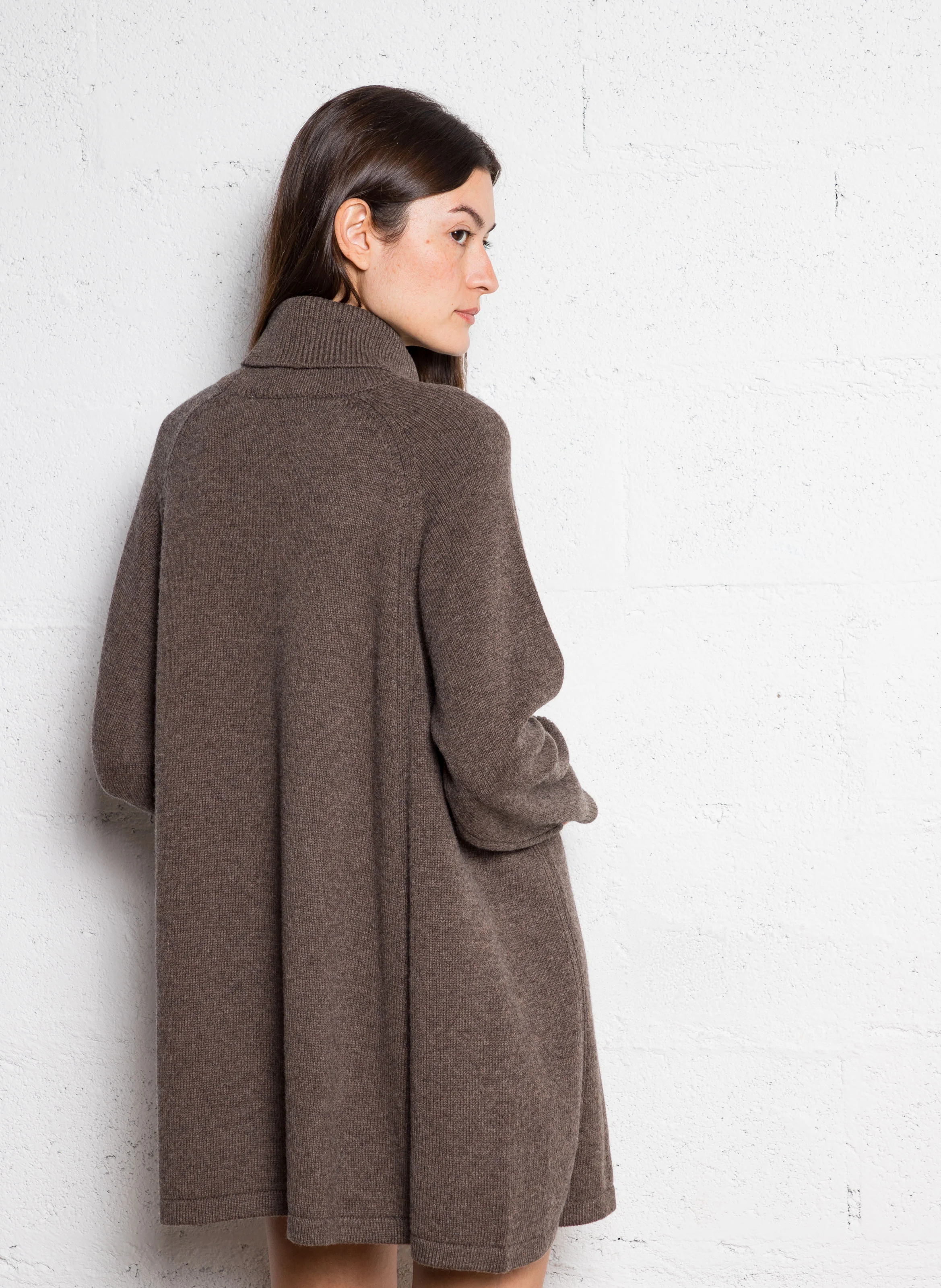 MEDEE - Robe pull courte en laine et coton| Marron