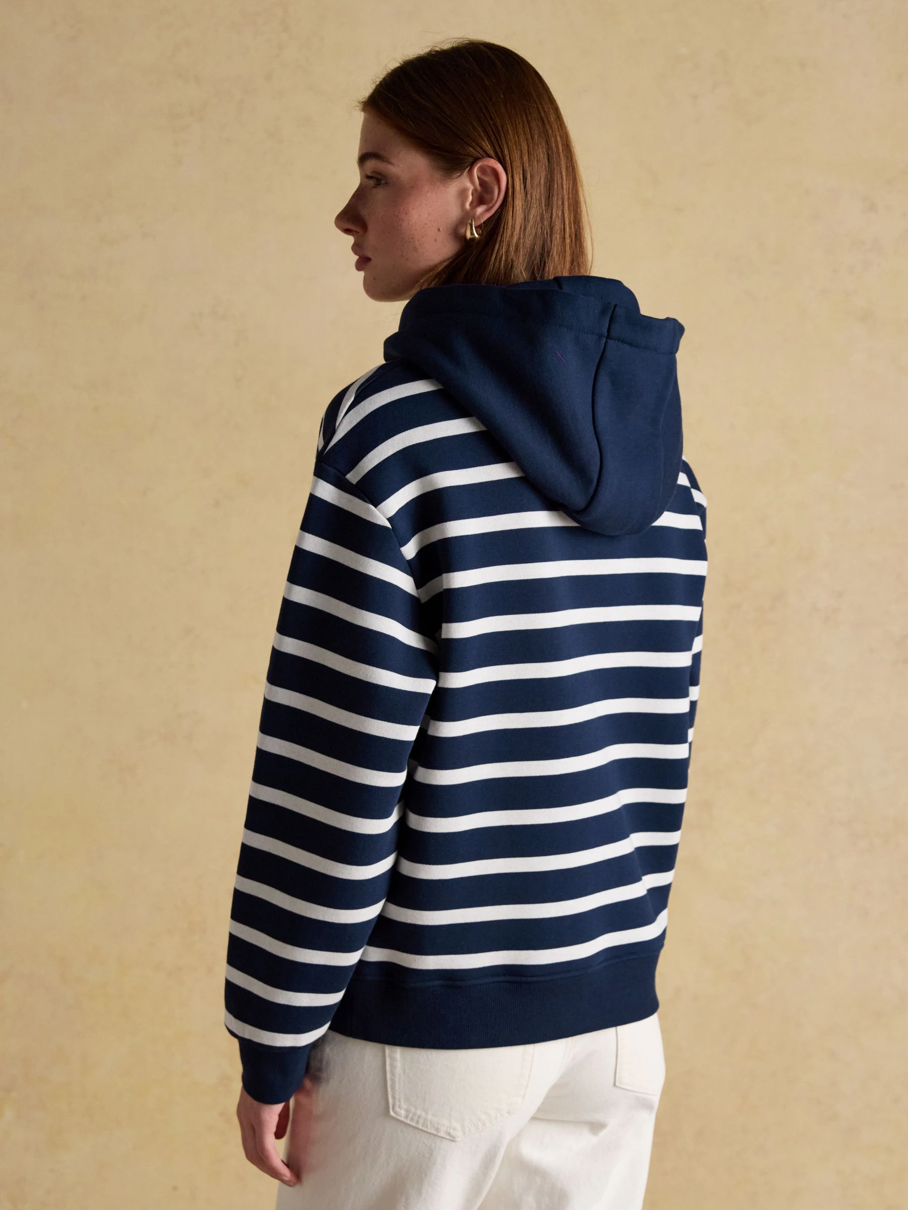 Marineblauw en Cream met strepen - Joules Milbourne Cotton Blend Hoodie