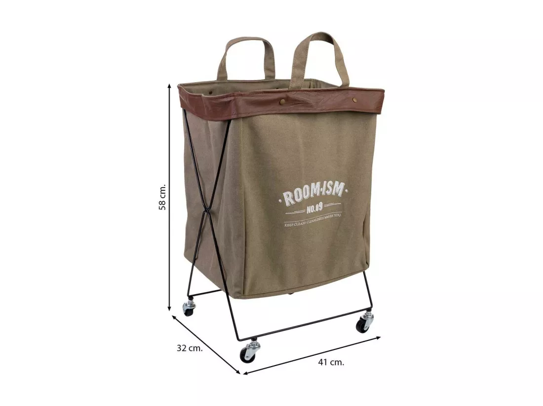 Panier à linge en métal et tissu 41x32x58