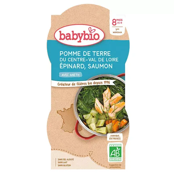 Babybio Repas Midi Bol Pomme de Terre Epinard Saumon +8m Bio 2 x 200g