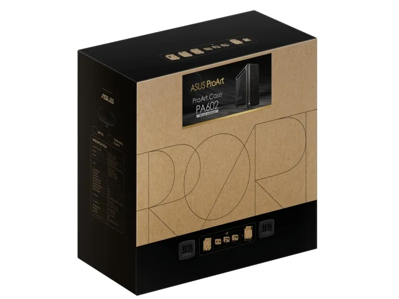 ASUS ProArt PA602 - Wood Edition - mid tower - udvidet ATX - sidepanel med vindue (hærdet glas) - ingen strømforsyning - sort - USB/Lyd