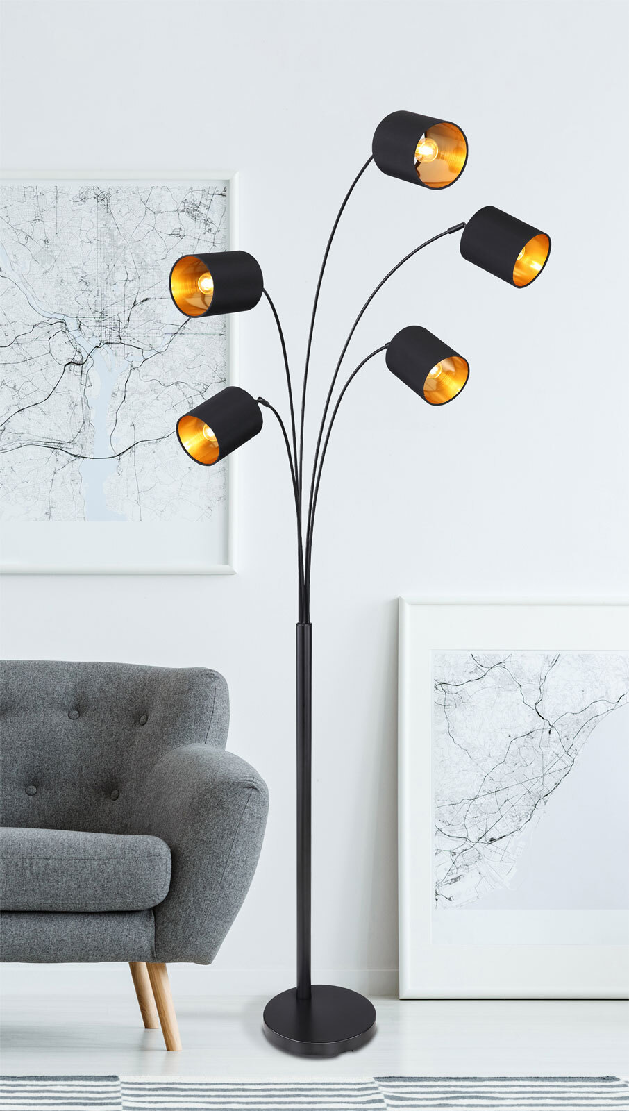 KADDY Stehlampe schwarz 58500, B/H/T: 74 x 204 x 70 cm, Metall, Textil