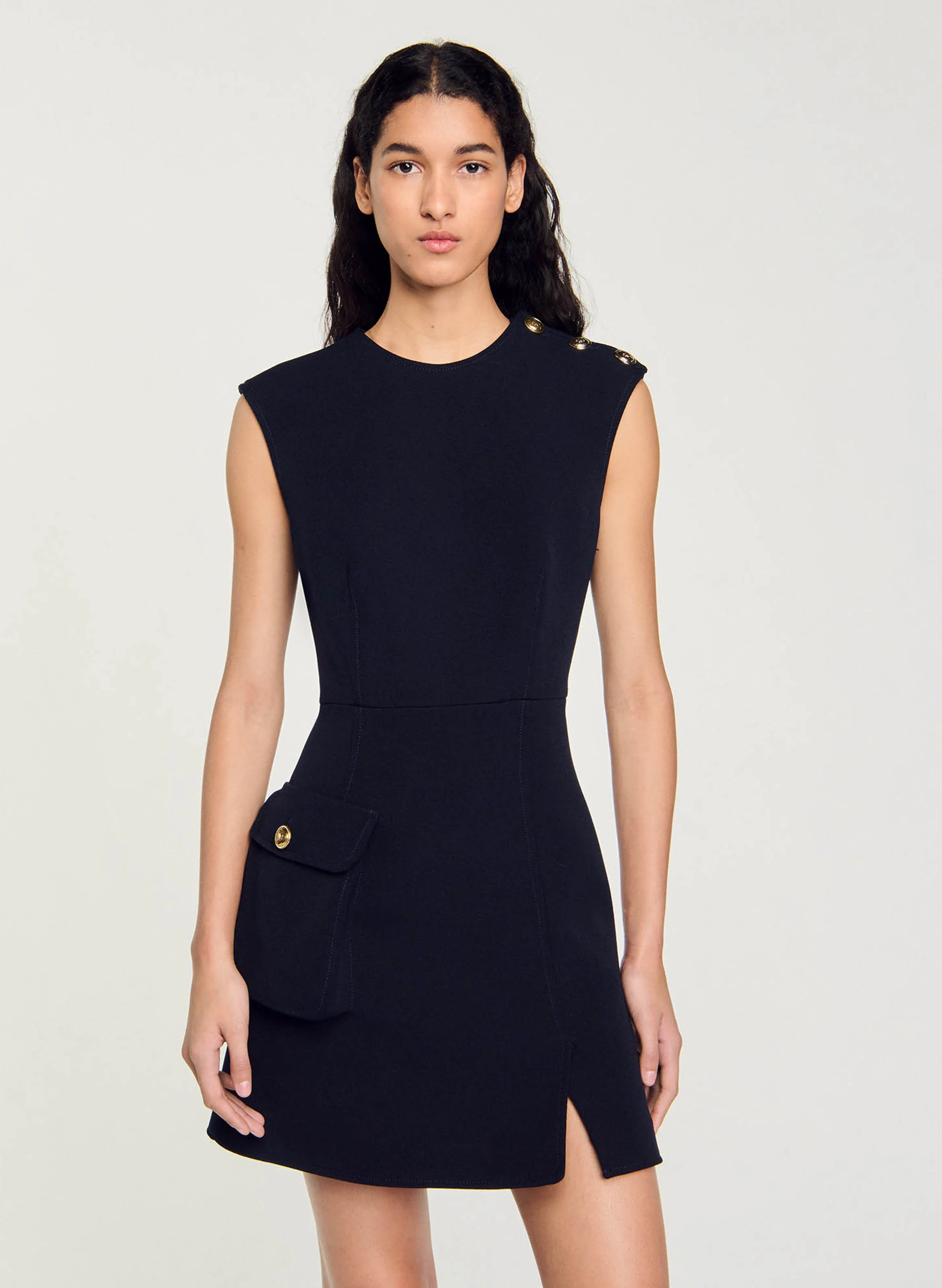 Robe courte moulante à col rond | Bleu